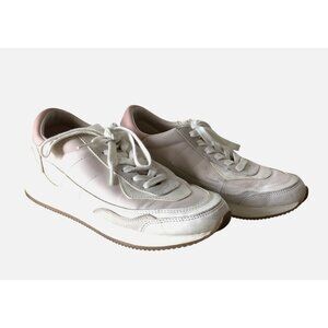 White & Pink Women's Sneakers with Lace-Up Design & Rubber Sole Size 9